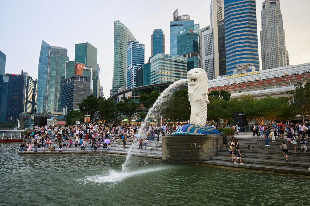The Merlion overlooking Marina Bay in Singapore
